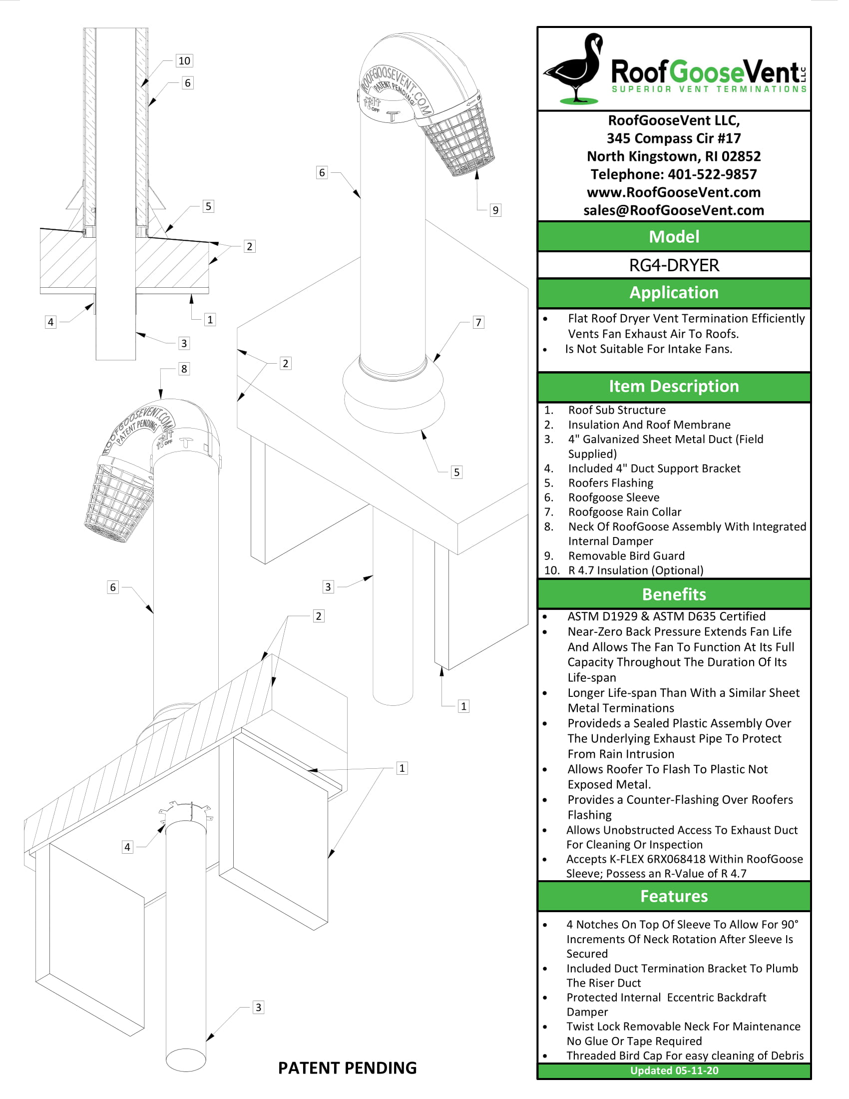 4Inch Gooseneck Roof Vent For Dryer Exhaust Terminations